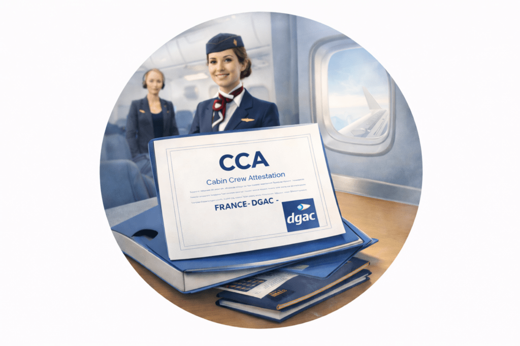 Certificat Cabin Crew Attestation (CCA) délivré sous réglementation DGAC pour les personnels navigants commerciaux